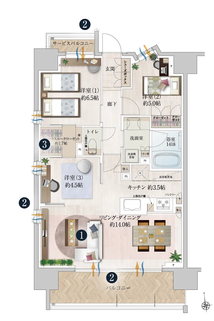 Aタイプ 家具配置例 間取り図