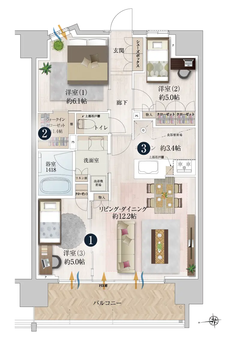 Dタイプ 家具配置例 間取り図