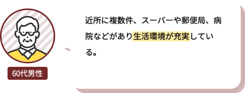 近所に複数件、スーパーや郵便局、病院などがあり生活環境が充実している。