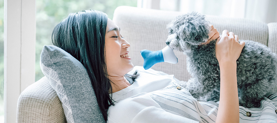 ペットとくつろぐ様子