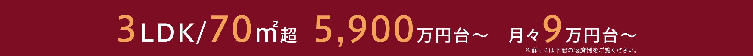 3LDK/70㎡超 5,900万円台〜 月々9万円台〜