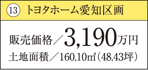13 トヨタホーム愛知区画販売価格／3,190万円土地面積／160.10㎡（48.43坪）