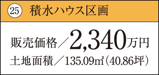 25 積水ハウス区画販売価格／2,340万円土地面積／135.09㎡（40.86坪）