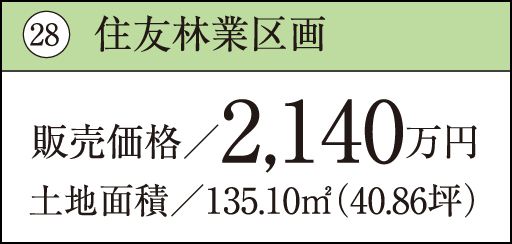 28 住友林業区画販売価格／2,140万円土地面積／135.10㎡（40.86坪）