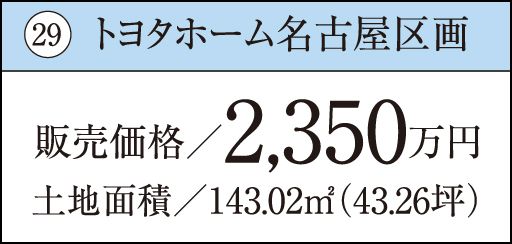 29 トヨタホーム名古屋区画販売価格／2,350万円土地面積／143.02㎡（43.26坪）