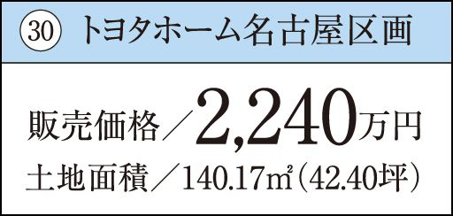 30 トヨタホーム名古屋区画販売価格／2,240万円土地面積／140.17㎡（42.40坪）