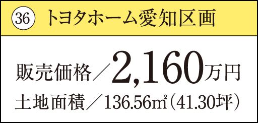 36 トヨタホーム愛知区画販売価格／2,160万円土地面積／136.56㎡（41.30坪）