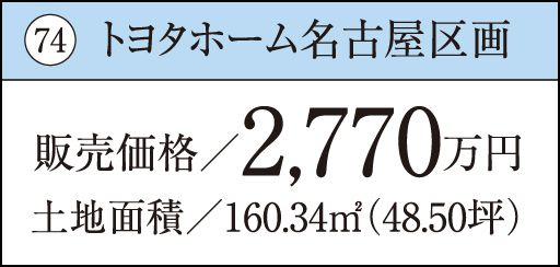 74 トヨタホーム名古屋区画販売価格／2,770万円土地面積／160.34㎡（48.50坪）