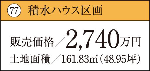 77 積水ハウス区画販売価格／2,740万円土地面積／161.83㎡（48.95坪）
