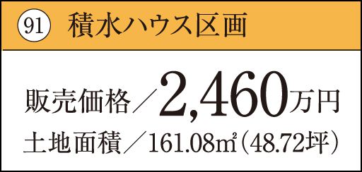 91 積水ハウス区画販売価格／2,460万円土地面積／161.08㎡（48.72坪）